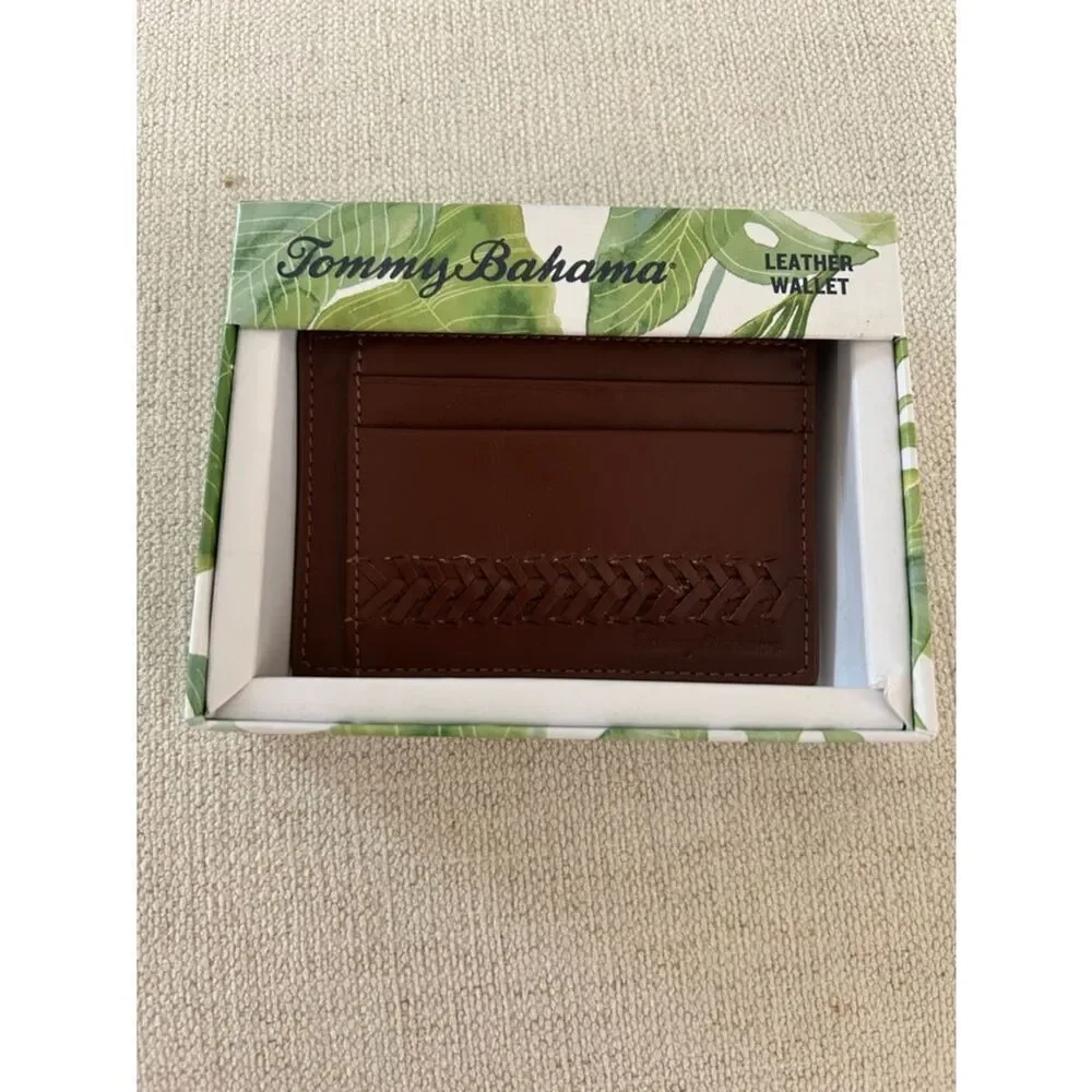 Tommy Bahama leather credit card holder lace details with gift box, Brown, NWT